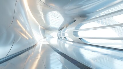 Wall Mural - Interior of a futuristic building lobby with innovative technology integration