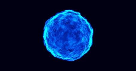 Wall Mural - An abstract blue glowing sphere with the image of a virus or celestial body. Concepts such as technology and information communication.