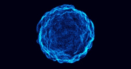 Wall Mural - An abstract blue glowing sphere with the image of a virus or celestial body. Concepts such as technology and information communication.