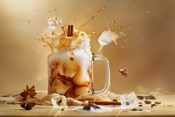 Sticker - A mug of coffee with ice and cinnamon on top