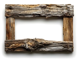 Wall Mural - Rustic Barn Wood Frame with Weathered Natural Look Isolated on White Background