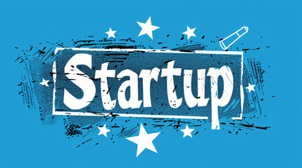 Aufkleber - Grunge stamp with stars and rocket flying on a blue background representing a startup concept