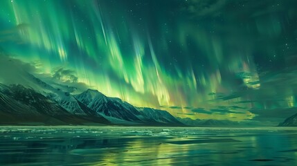 The Northern Lights, or Aurora Borealis, create a stunning display of colorful lights dancing across the night sky over Fairbanks, Alaska. 