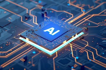 artificial intelligence chip concept attached to digital circuit board. the future of computing: a d