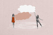 © deagreez - Composite photo collage of two happy amazed girls cloud communication dialogue speech phrases isolated on painted background