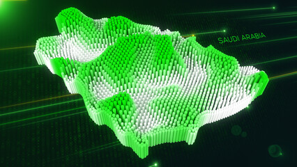 Wall Mural - digital 3d perspective dynamic rippling map of saudi arabia in green and white, set against dark fut