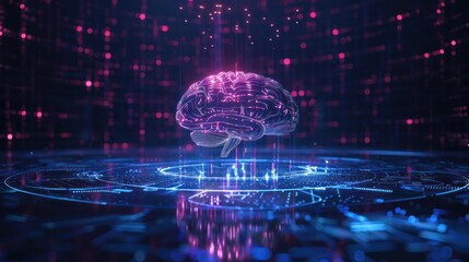 Wall Mural - futuristic ai brain model with holographic elements and data visualizations