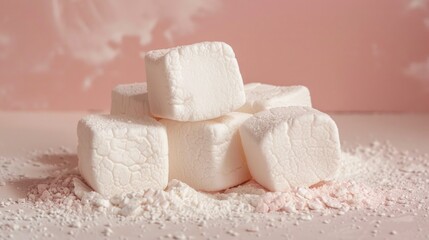 Wall Mural - A stack of marshmallows resting on a heap of powder, possibly used as a decorative or artistic element