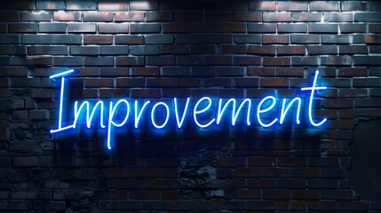 Aufkleber - Improvement glowing on a brick wall in blue neon sign
