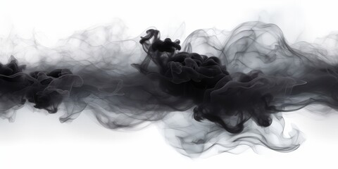 Black smoke with lightning on a white background, dark black smoke on white, black clouds storm smoke