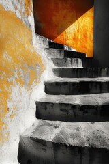 Canvas Print - Old, weathered, stairs and wall in yellow and white, abstract