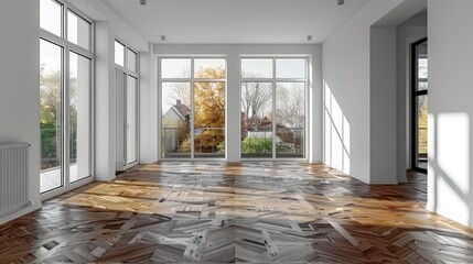 Wall Mural - Spacious Modern Room with Large Windows and Hardwood Floor