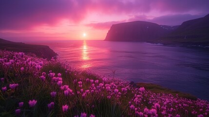 Wall Mural - Pink Sunset Over a Sea-Cliff Landscape