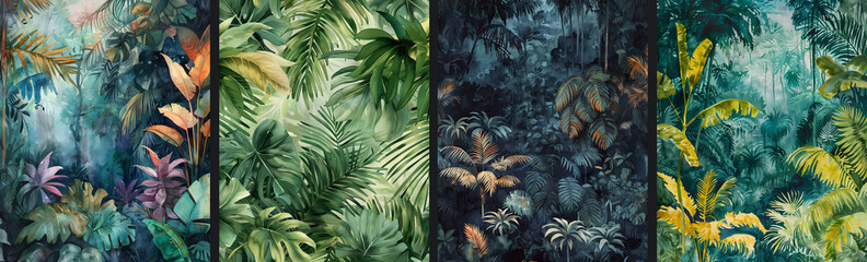 Wall Mural - tropical jungle rainforest with exotic plants, Abstract background