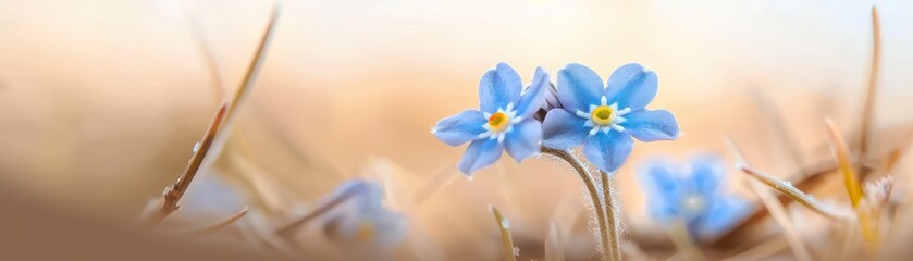 Canvas Print - Delicate Blue Flowers in a Meadow