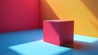 © ART IS AN EXPLOSION. - A red cube is sitting in front of a blue wall