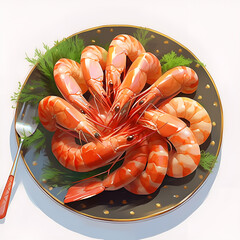 Wall Mural - there are many shrimp on a plate with a fork and knife