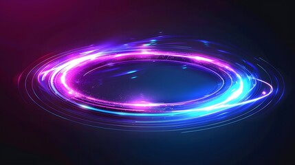 Wall Mural - vector abstract circle neon light line round frame colorful blue purple isolated on black background