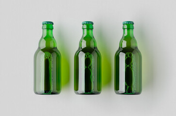 Poster - Green steinie beer bottle mockup on a grey background.