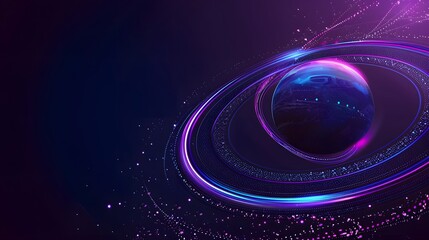 Wall Mural - Vector abstract circle neon light line round frame colorful blue purple isolated on black background. Technology modern concept.