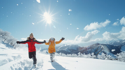 Wall Mural - Couple having fun during a day on the snow