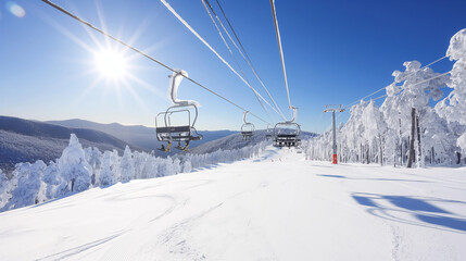 Wall Mural - Ski Lift in Snowy Mountains 