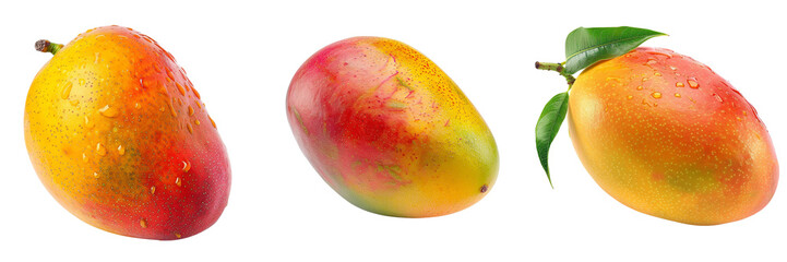 Set of a juicy mango with vibrant yellow and orange hues isolated on transparent background  (2)