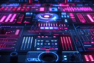 A close-up shot of a computer board with glowing neon lights, ideal for use in tech-related projects or as a futuristic background