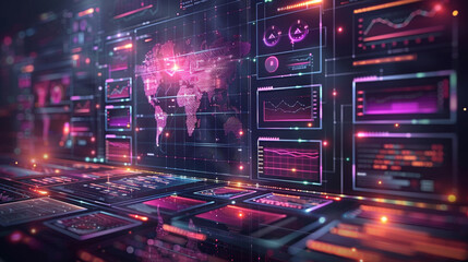 Wall Mural - a computer monitor displays a colorful, glowing map of the world