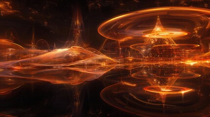 Wall Mural - abstract futuristic energy vortex in orange tones