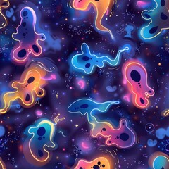 Wall Mural - vibrant abstract cosmic background with neon amoeba shapes