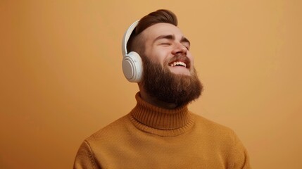 Wall Mural - Man Enjoying Music with Headphones