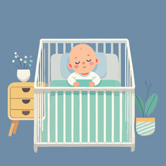 illustration of a baby sleeping peacefully in a safe crib