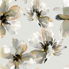 Wall Mural - Elegant White Flowers Digital Painting for Modern Decor