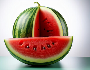 Wall Mural - Close-up with a watermelon from which a slice is cut