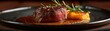 © pisan - Perfectly Roasted Tenderloin Fine Dining Presentation with Elegant Plating and Exquisite Sauce, High-End Cuisine Experience