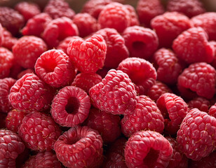 Wall Mural - Close-up with a pile of raspberries