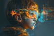 © Benjawan - Basic drawing of a child with futuristic technology, [Tech Science], [Primary Student], No logo, No Trademark, No text, minimal concept with copy space for stock photo
