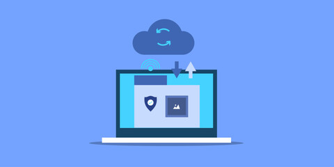 Wall Mural - online storage secure connection network and cloud computing technology concept, vector illustration