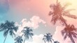 © Oksana Smyshliaeva - Tropical Sunset Palms - Serene Pastel Skies and Silhouettes