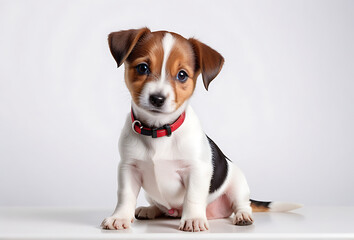 Wall Mural - cute jack russell terrier puppy sitting isolated white background mammals isolated white photo realistic photo high resolution high details vibrant