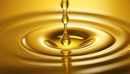 Wall Mural - Yellow olive or sunflower oil liquid drop closeup background. Organic cosmetic splashing wave on golden surface texture, orange juice flowing, motor engine fluid smooth ripple