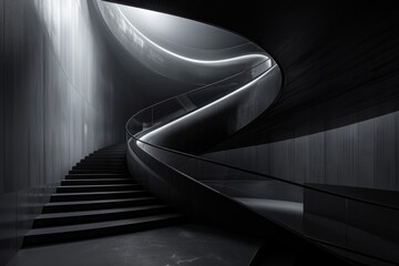 A close-up shot of a spiral staircase in black and white, perfect for architectural or design concepts