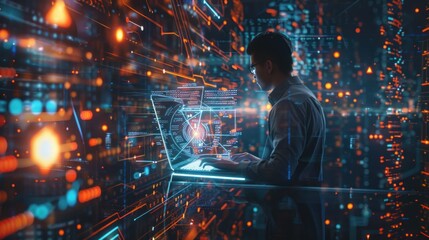 Cyberpunk Programmer Working on a Digital Interface