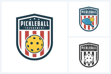 Wall Mural - Pickleball logo sport design template, pickleball sport emblem vector, pickleball tournament logo badge design vector illustration