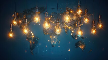 Canvas Print - a blue and white image of the world with many lights on it. the lights are scattered all over the wo