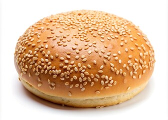 circle shaped bread sprinkled with sesame, Concept Used for making hamburgers, isolated on white background.