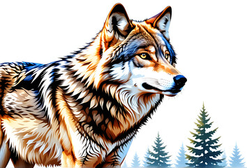 Wall Mural - wolf depicted wildlife watercolor illustration style isolated white background animals isolated white photo realistic photo high resolution high details vibrant