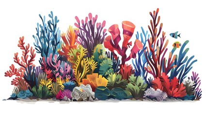 Wall Mural - Coral reef design elements isolated on white background. Modern cartoon illustration of underwater seabed or aquarium bottom design elements, colorful aquatic plants collection, marine nature life