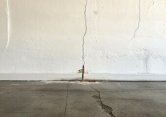 A detailed close-up of a corner crack on an indoor wall with white paint.